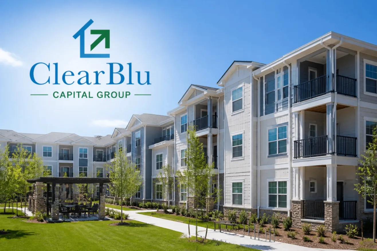 Multifamily Apartment Community with ClearBlu Capital Group Logo