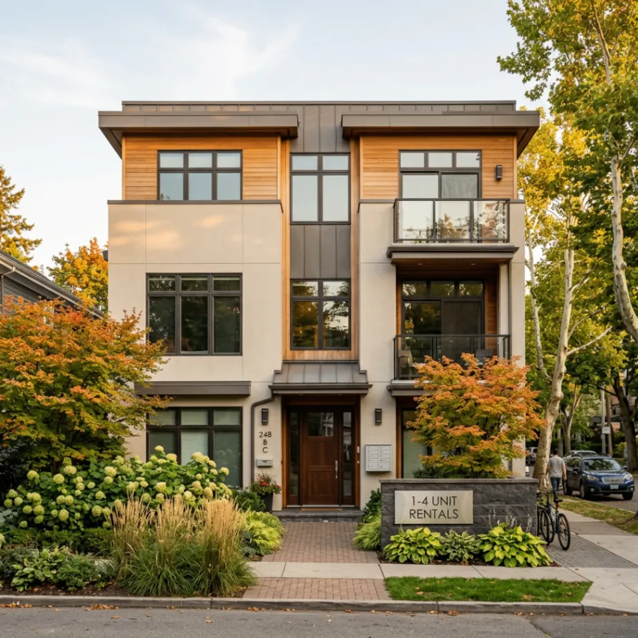 Contemporary One-to-Four Unit Rental Property with Landscaped Grounds