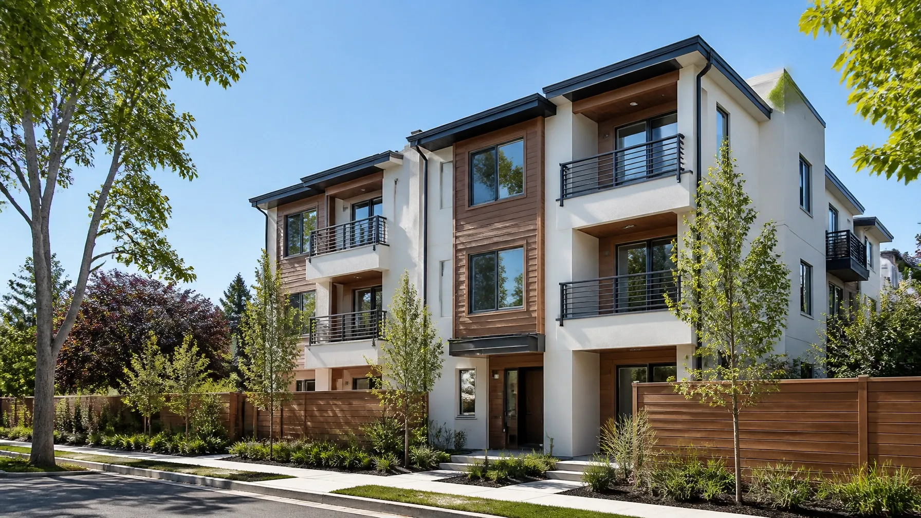 Modern Multifamily Residential Property with Landscaped Walkways